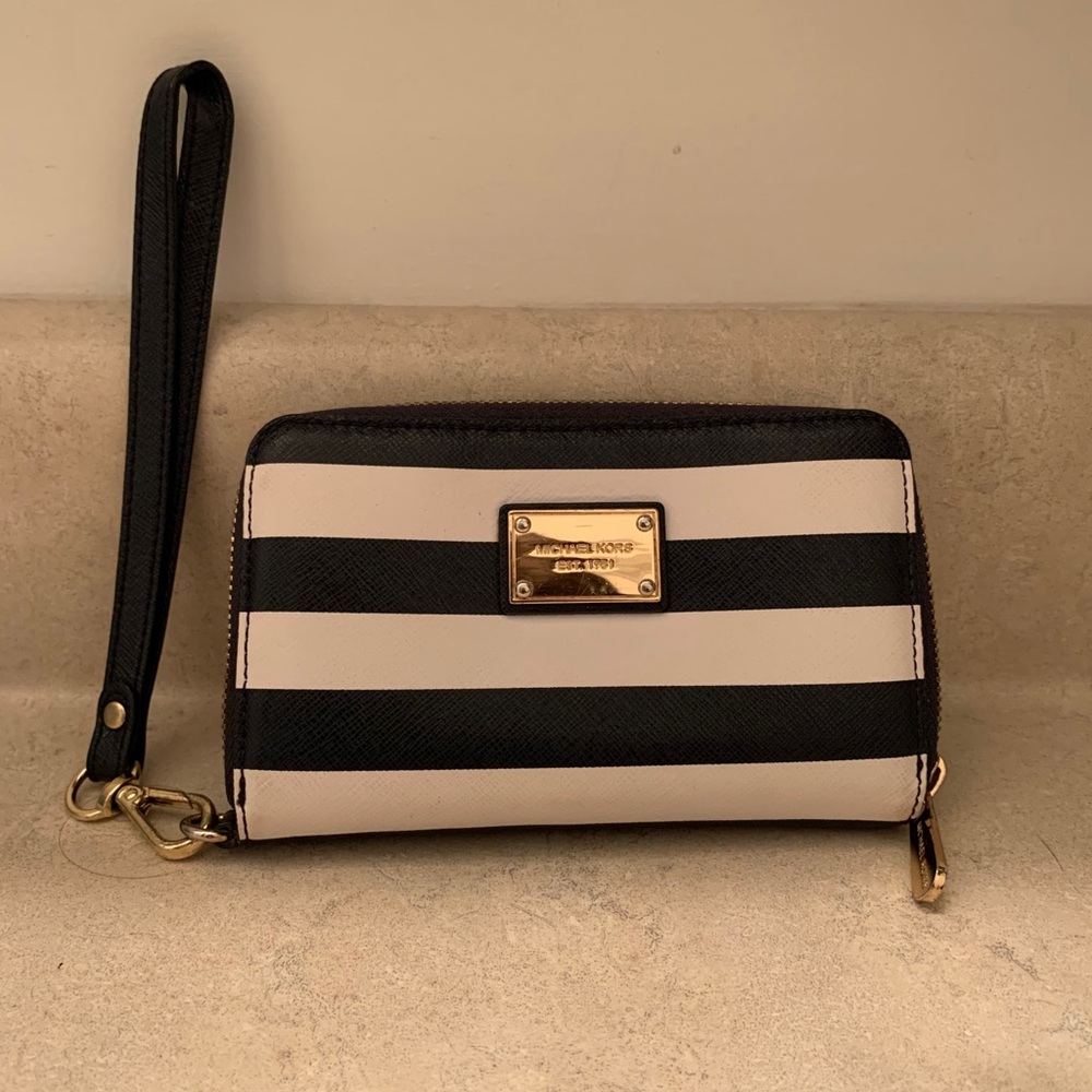 Michael Kors Navy and White Striped Wristlet